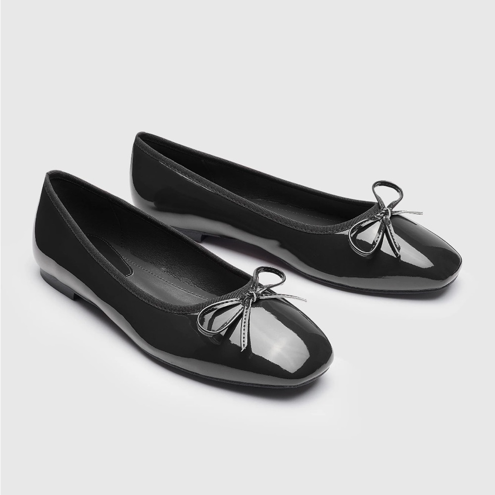 Cider Womens 39 Faux Patent Leather Bow Decor Square Toe Ballet Mary Jane Flats - Picture 1 of 15